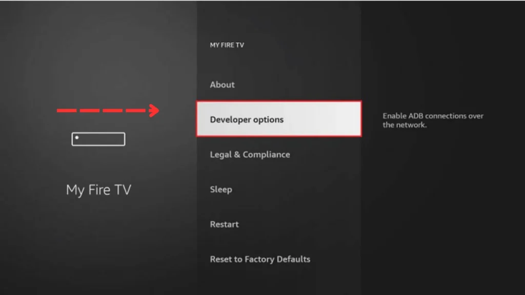 my fire tv option showing developer options on fire tv