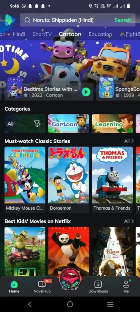 Moviebox 7 Moviebox apk cartoon section tab